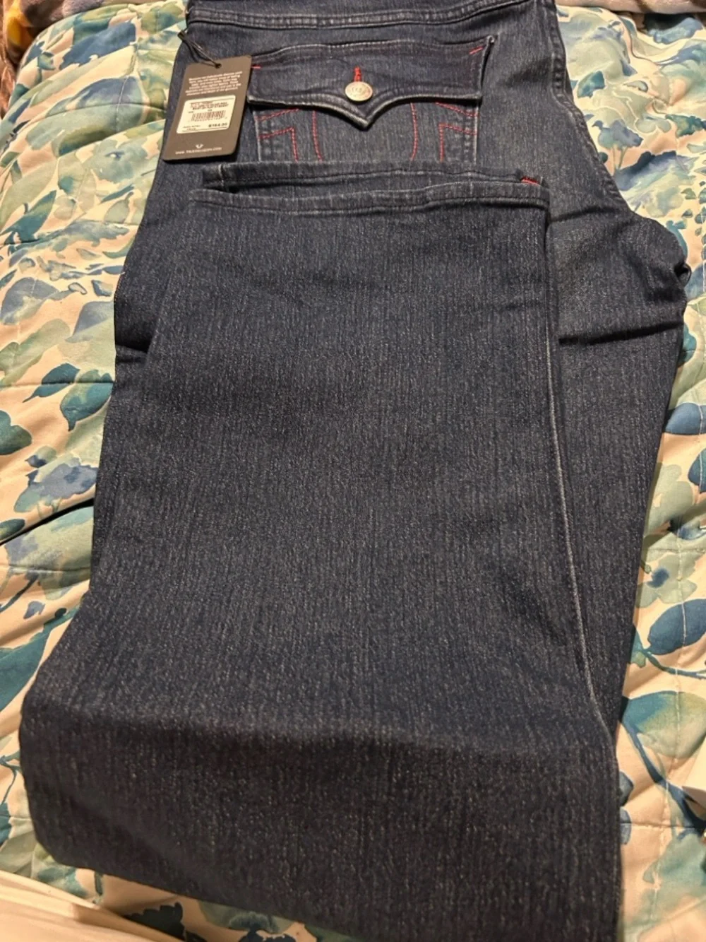 True Religion Men’s Indigo Denim Jeans with Red Stitching